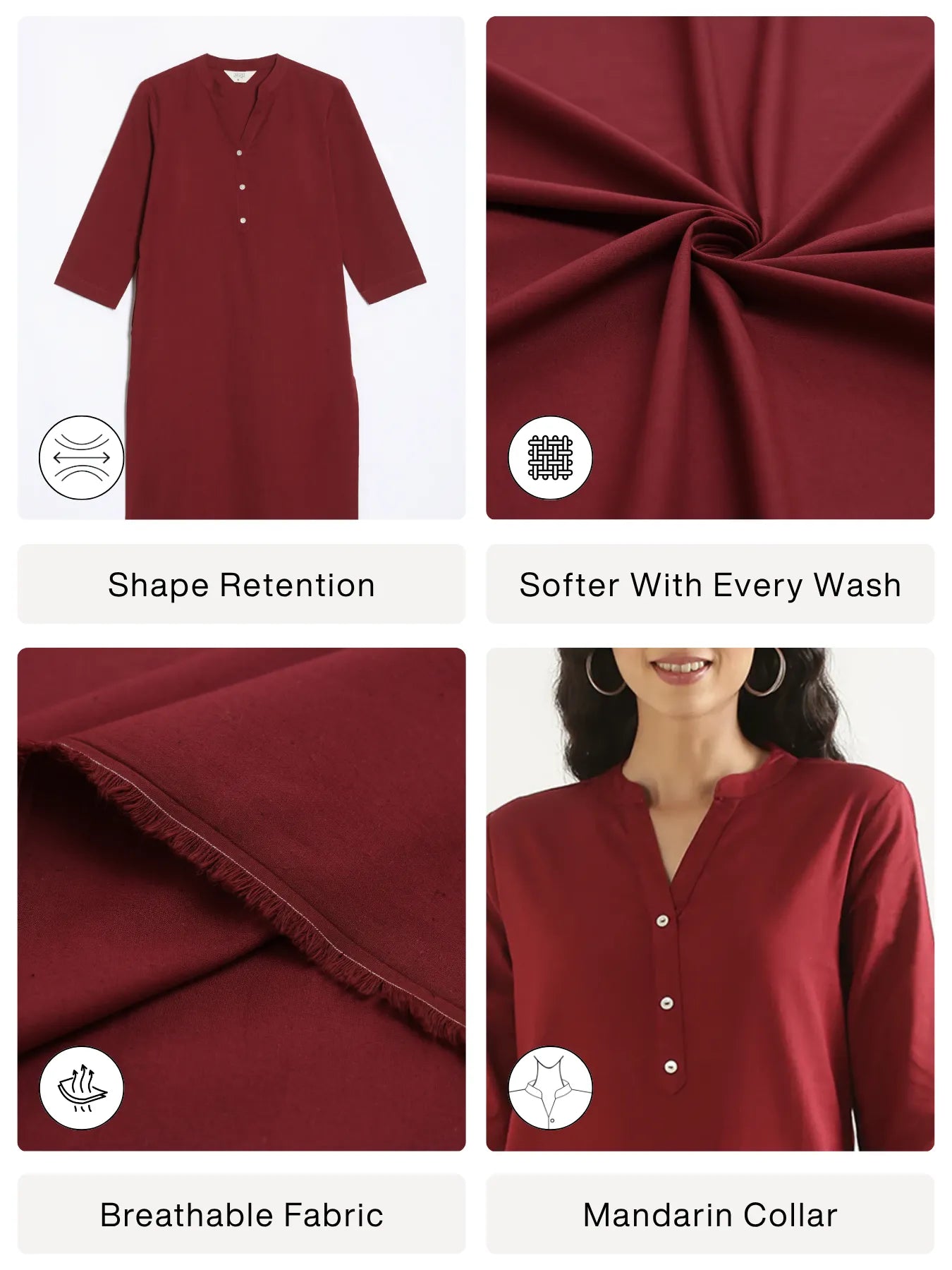 Women Maroon Airy Linen Long Kurta