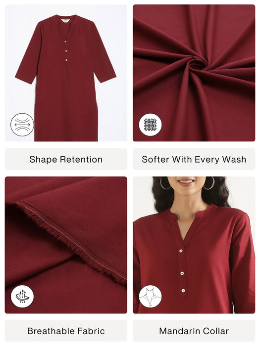 Women Maroon Airy Linen Long Kurta