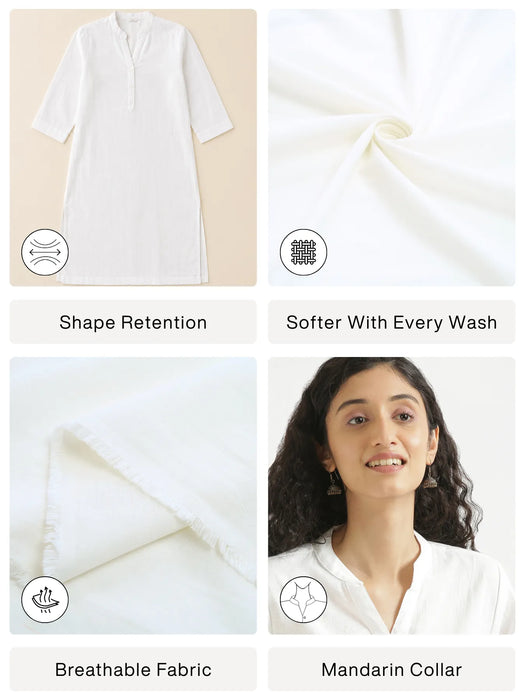 Women White Airy Linen Long Kurta