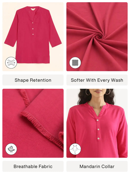 Women Hot Pink Airy Linen Short Kurta
