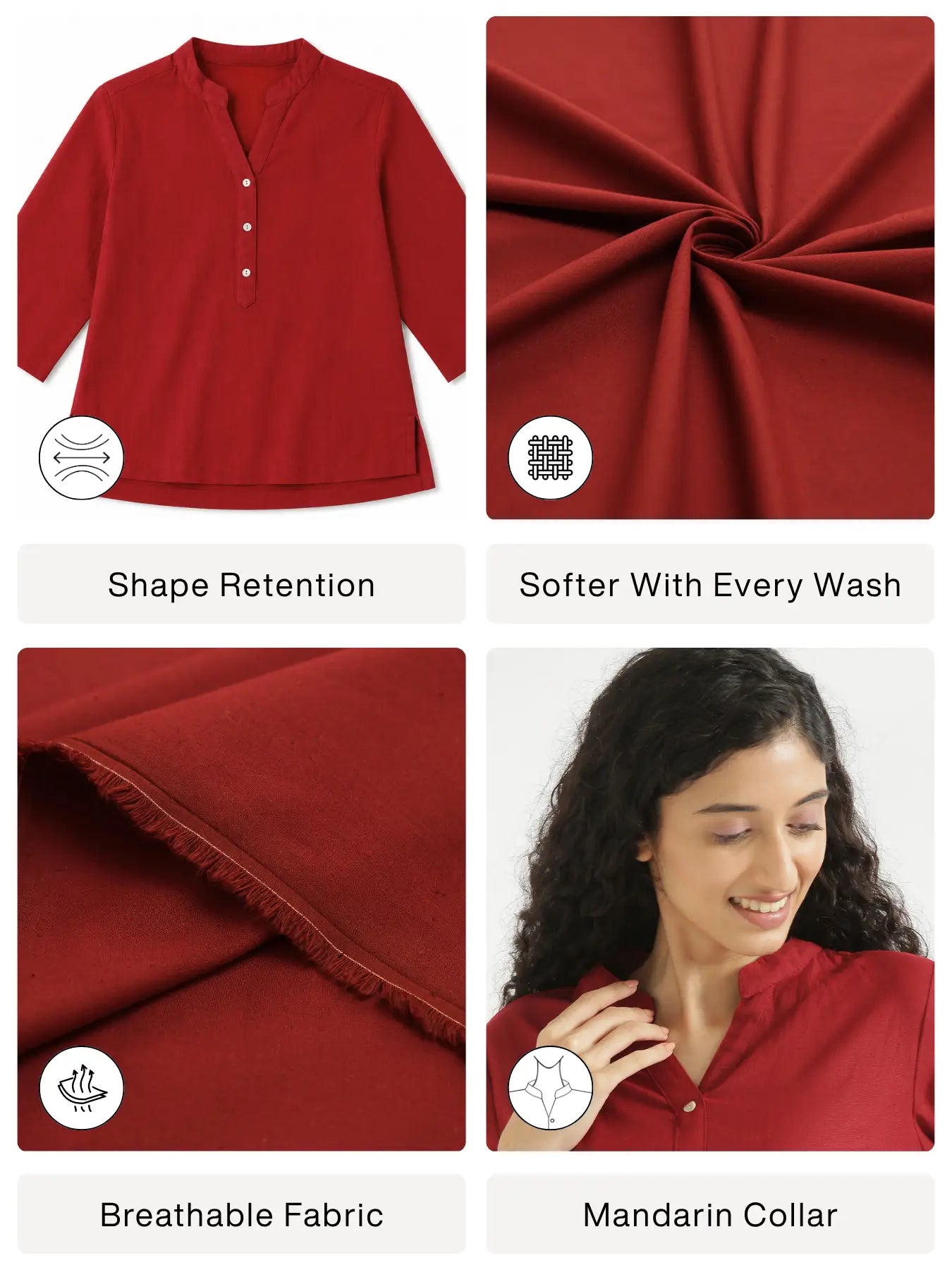 Women Maroon Airy Linen Short Kurta