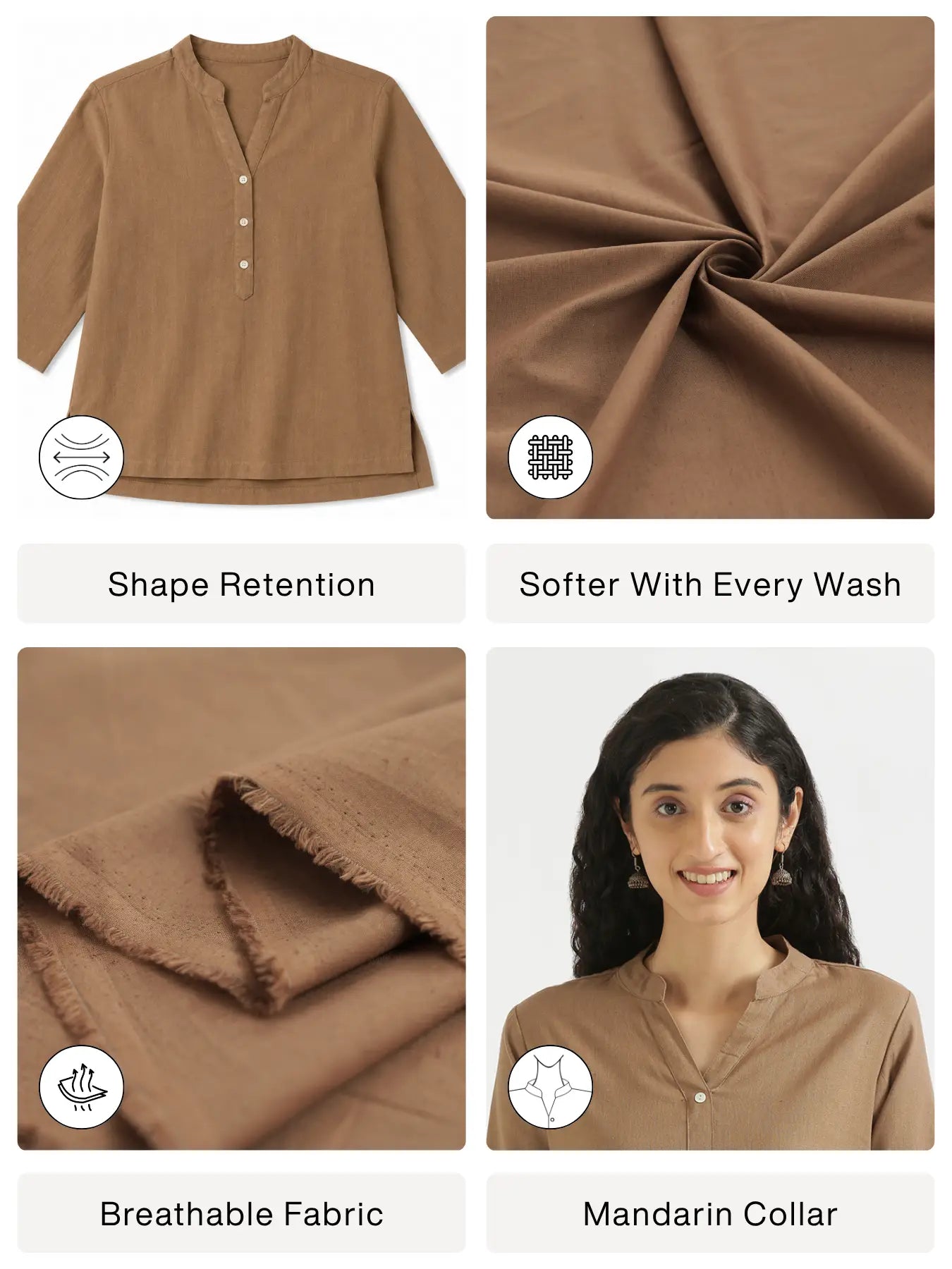 Women Coffee Brown Airy Linen Short Kurta