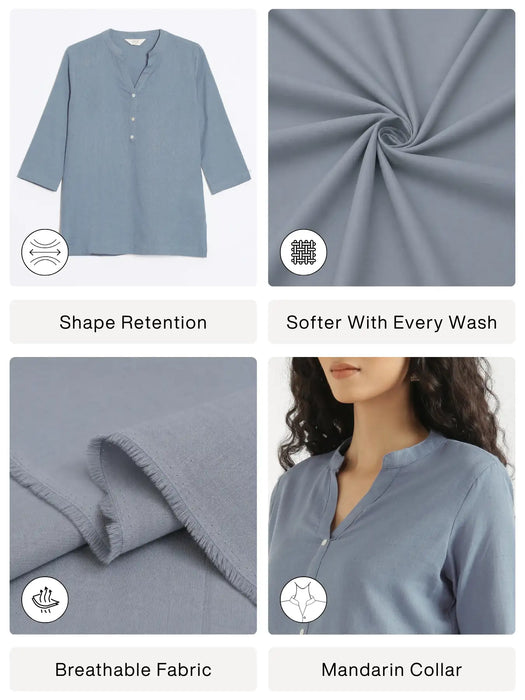 Women English Blue Airy Linen Short Kurta