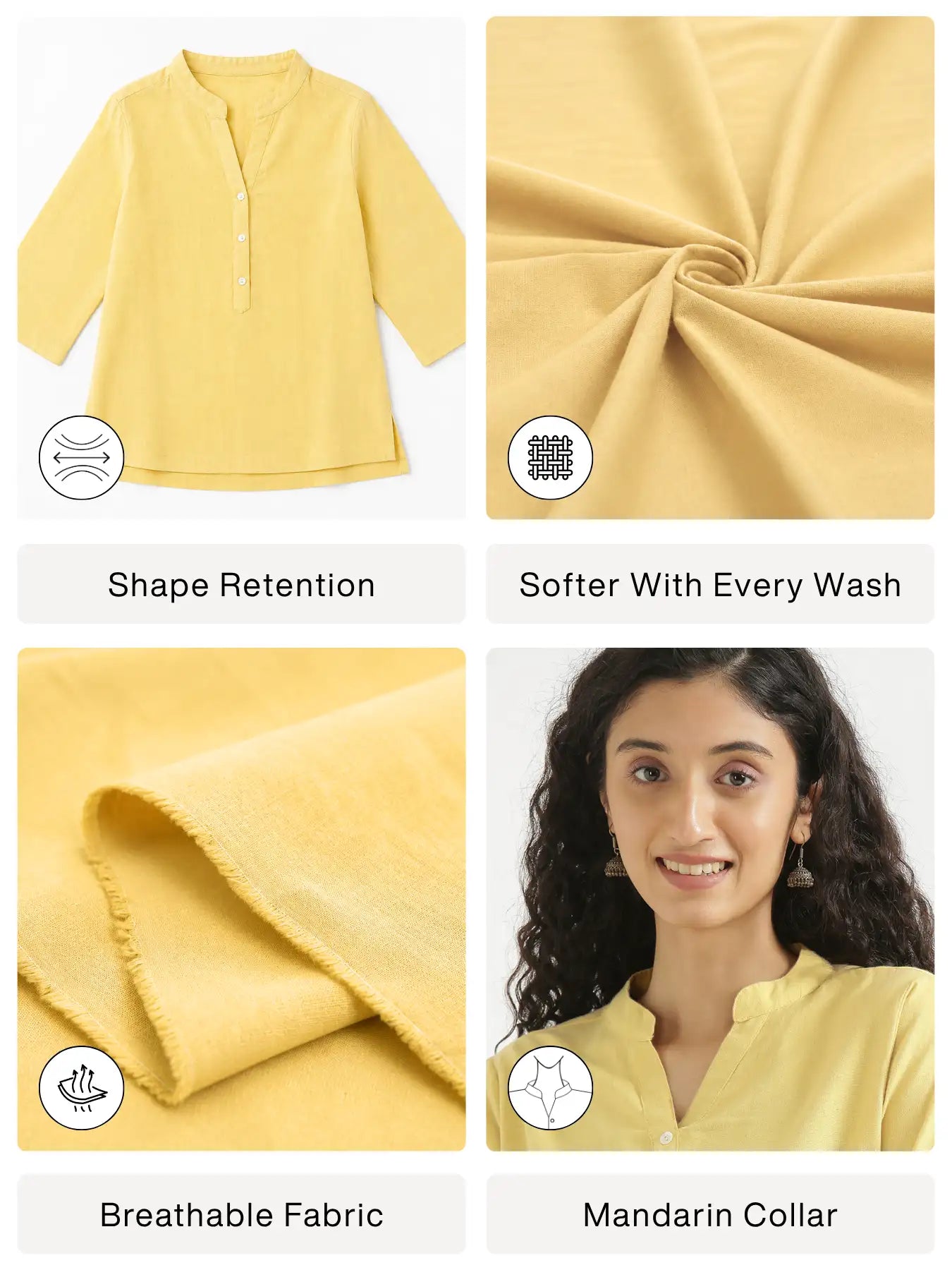Women Yellow Airy Linen Short Kurta