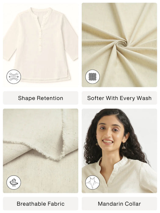 Women Ecru Airy Linen Short Kurta