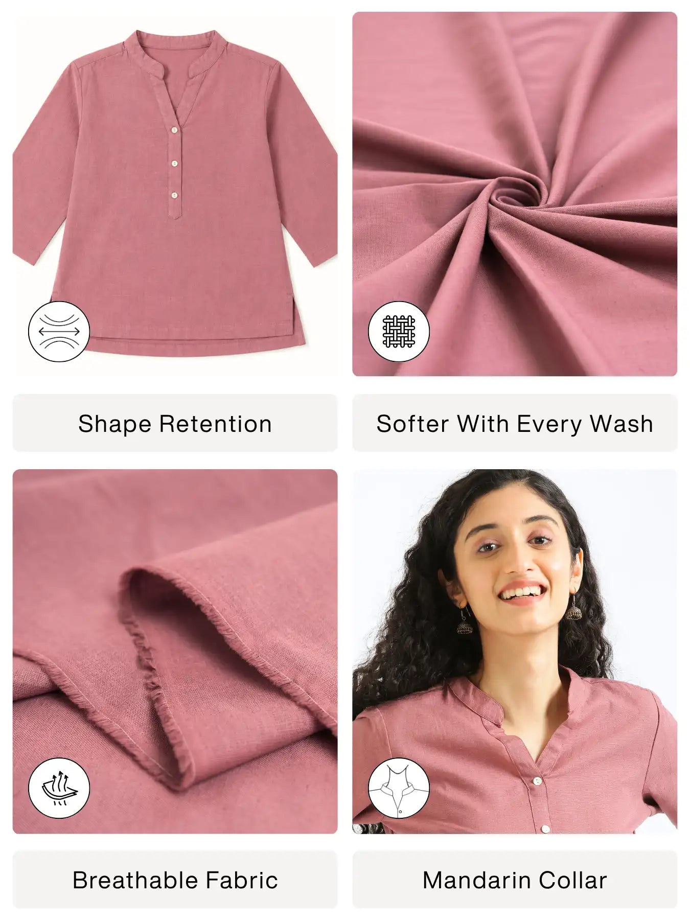 Women Rose Taupe Airy Linen Short Kurta