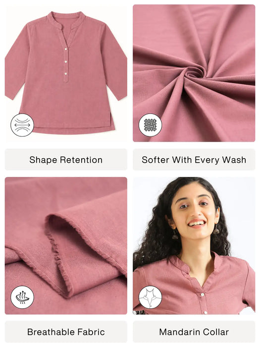 Women Rose Taupe Airy Linen Short Kurta