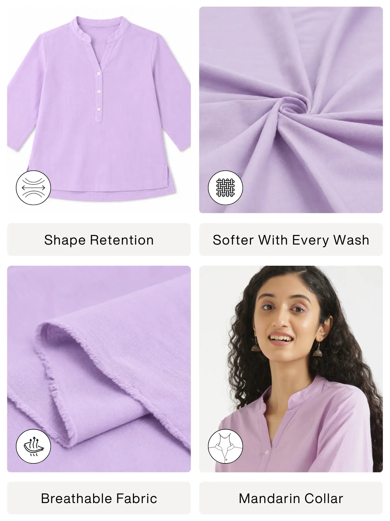 Women Lilac Airy Linen Short Kurta