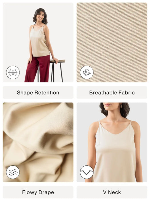 Women Beige Flowy Camisole Top