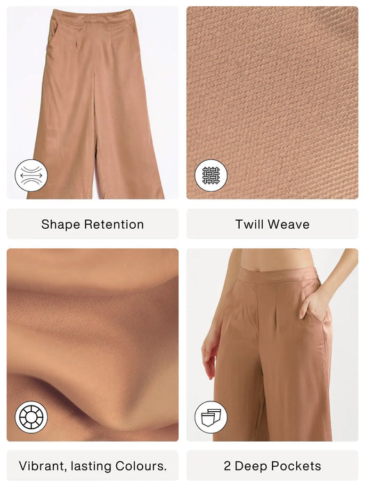 Women Mocha Mousse Viscose Palazzo Pant