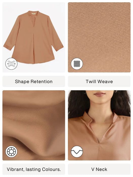 Women Mocha Mousse Viscose Pleated Top