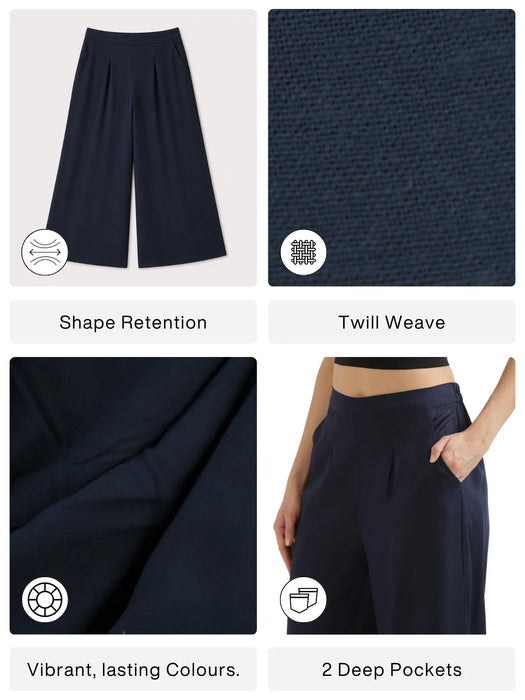 Women Navy Blue Viscose Palazzo Pant