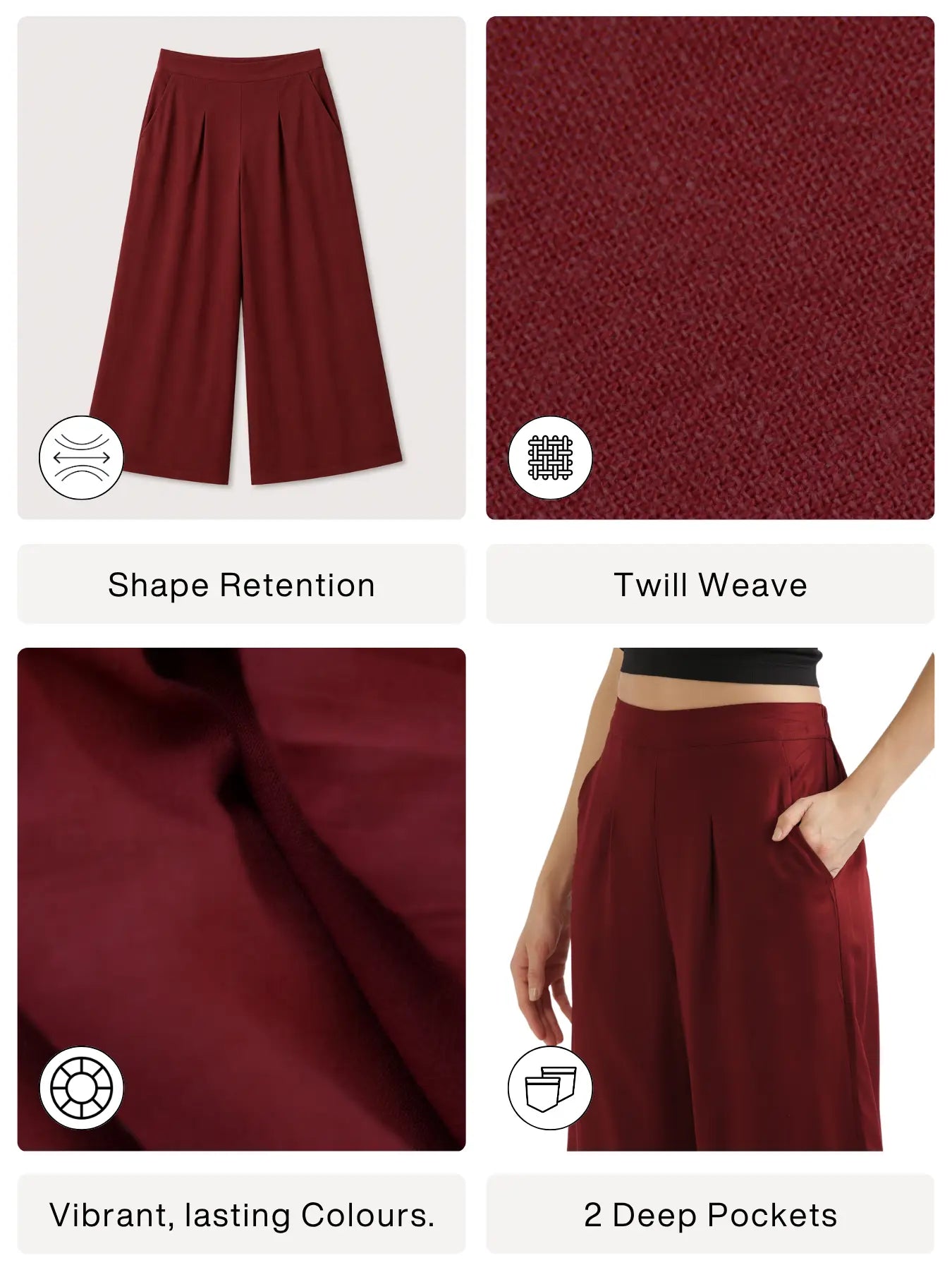 Women Maroon Viscose Palazzo Pant