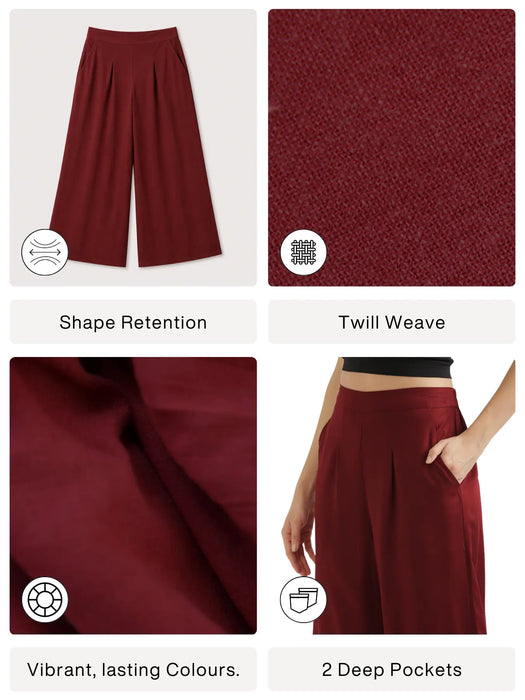Women Maroon Viscose Palazzo Pant