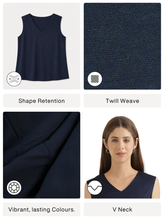 Women Navy Blue V-Neck Sleeveless Top