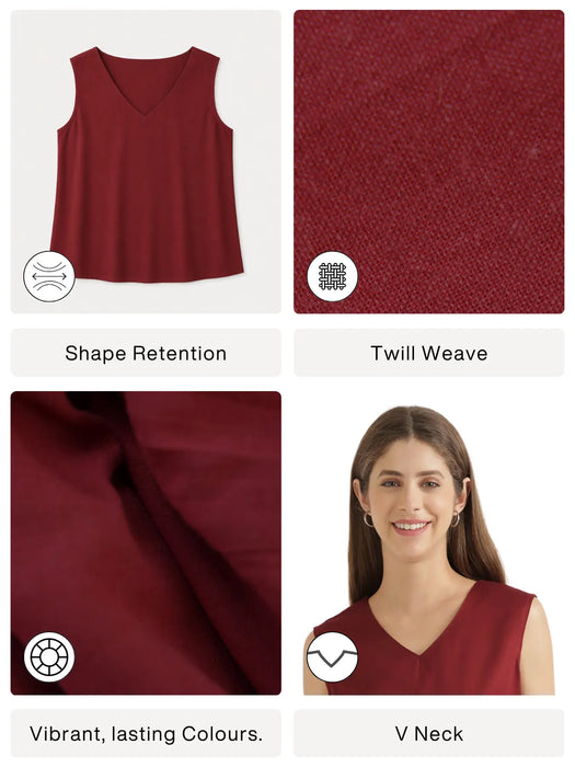 Women Maroon V-Neck Sleeveless Top