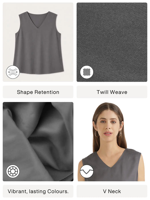 Women Grey V-Neck Sleeveless Top