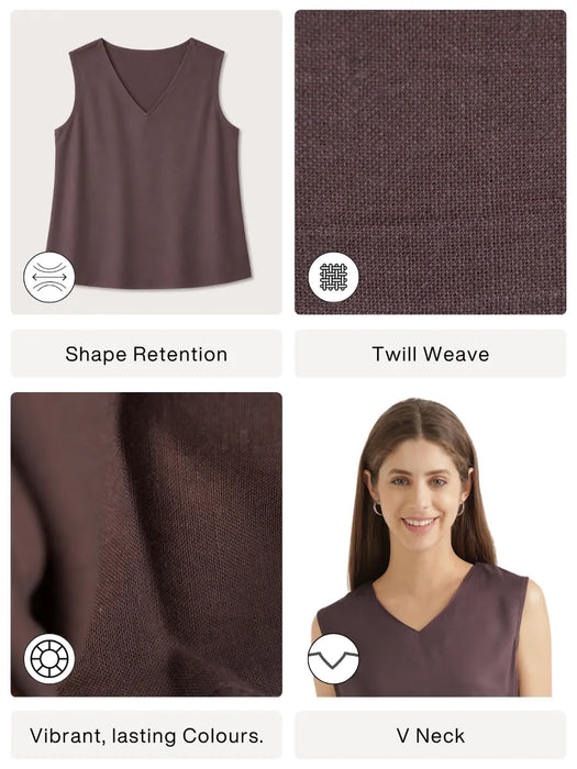 Women Brinjal V-Neck Sleeveless Top