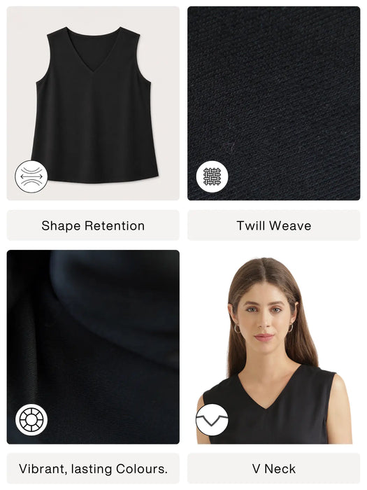Women Black V-Neck Sleeveless Top