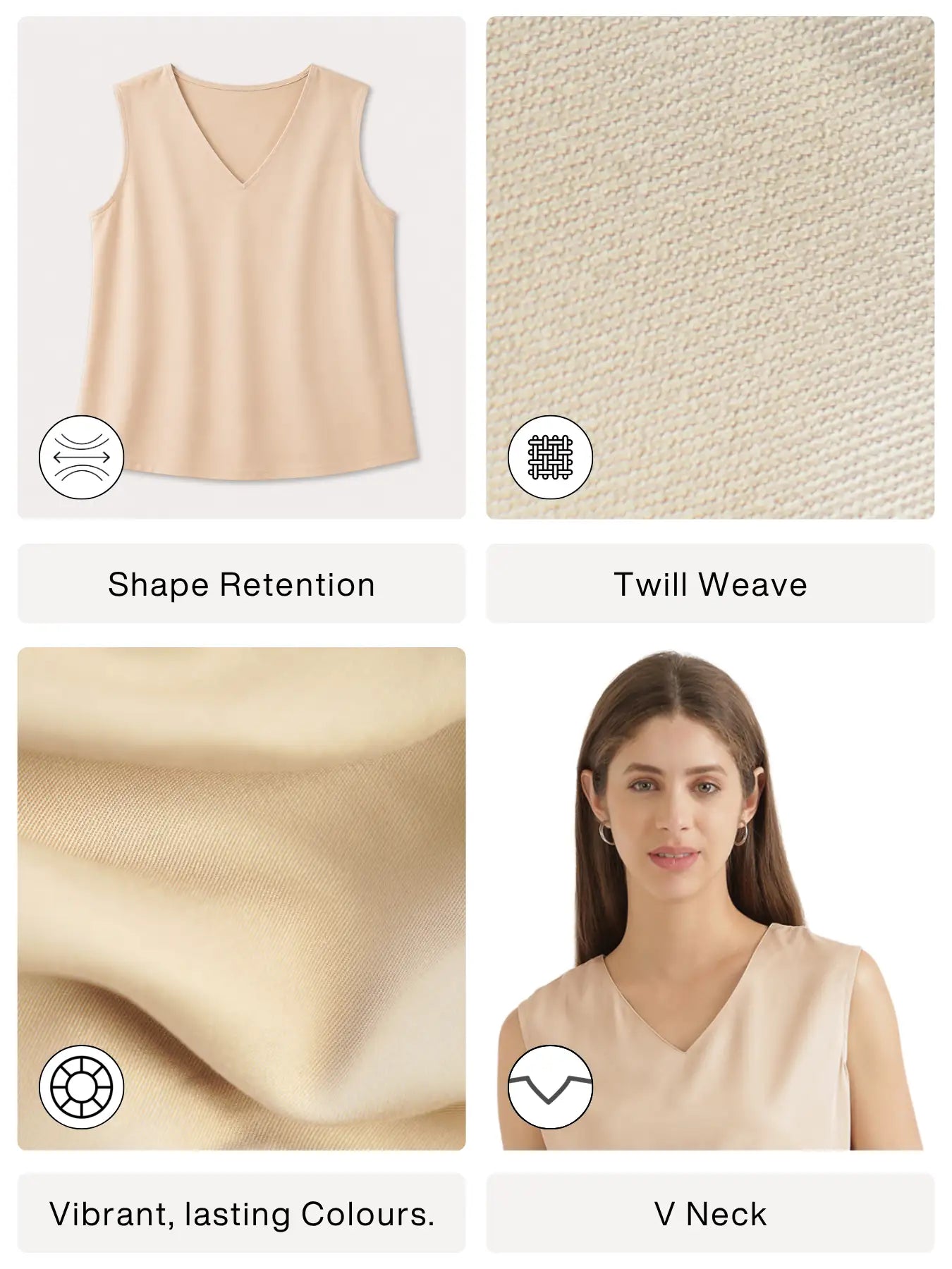 Women Beige V-Neck Sleeveless Top