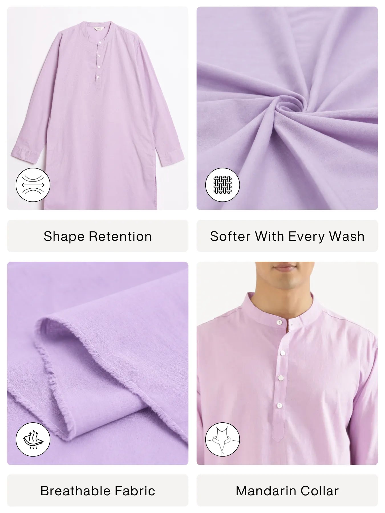 Men Lilac Airy Linen Long Kurta