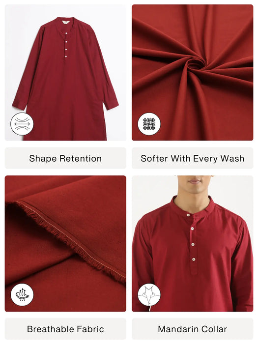 Men Maroon Airy Linen Long Kurta