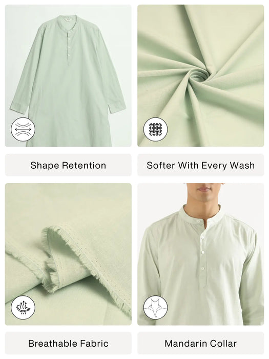 Men Mint Green Airy Linen Long Kurta