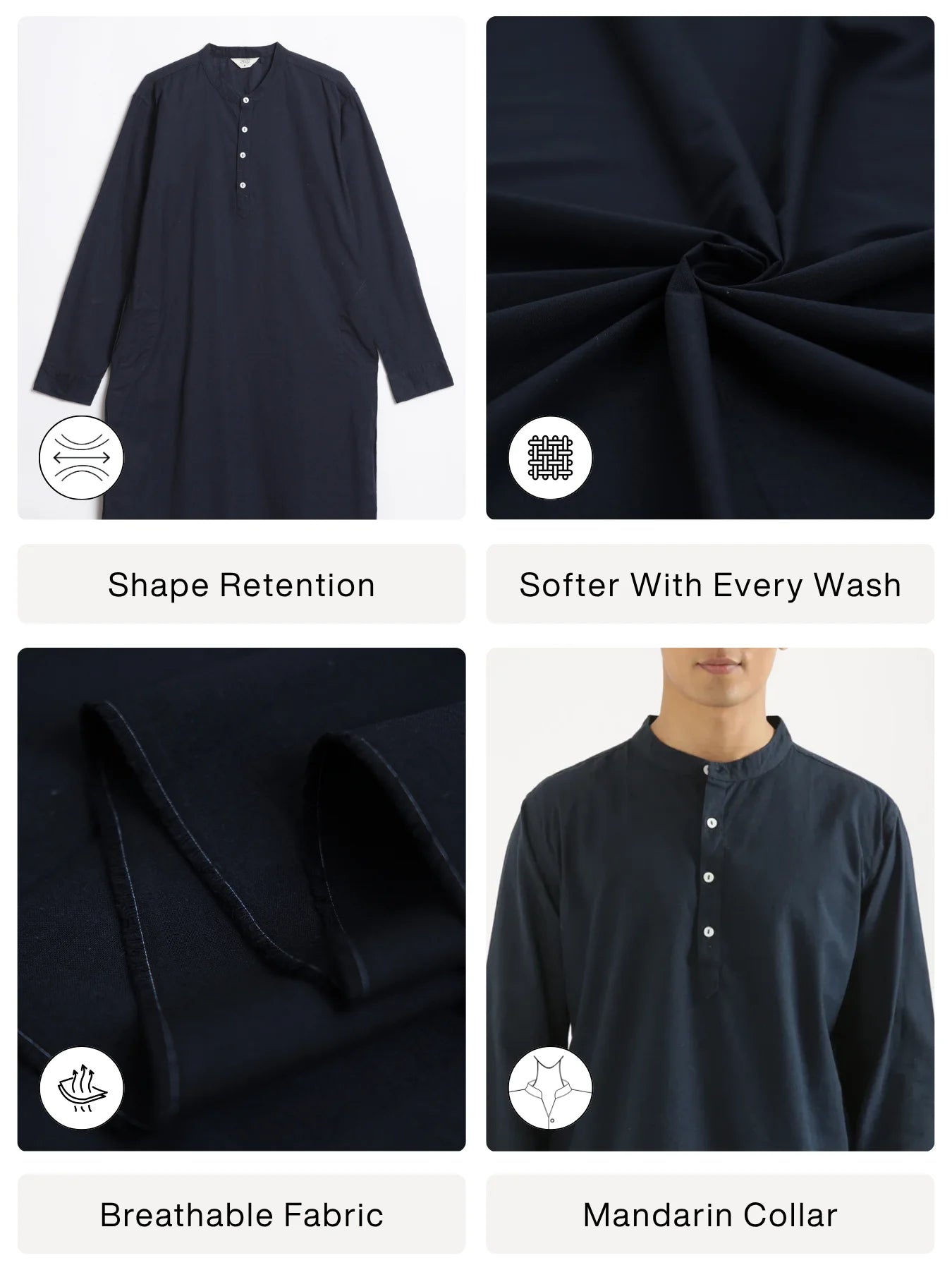 Men Navy Blue Airy Linen Long Kurta