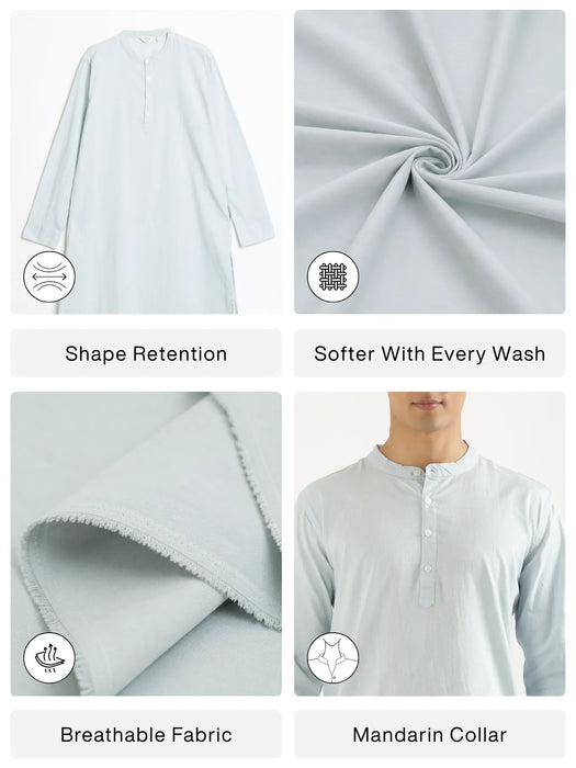 Men Sky Blue Airy Linen Long Kurta