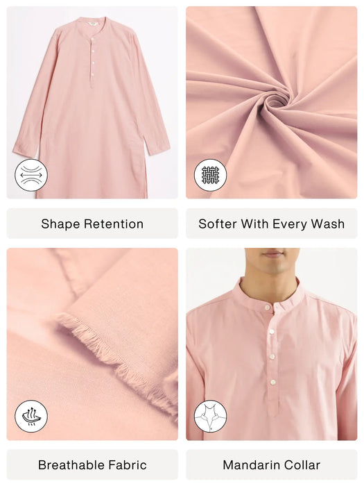 Men Salmon Pink Airy Linen Long Kurta