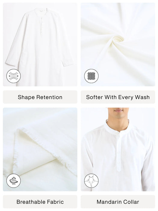Men White Airy Linen Long Kurta