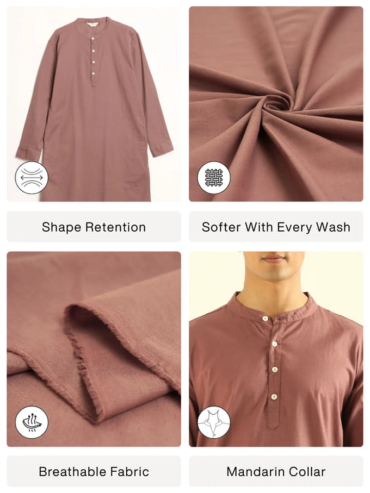 Men Rose Taupe Airy Linen Long Kurta
