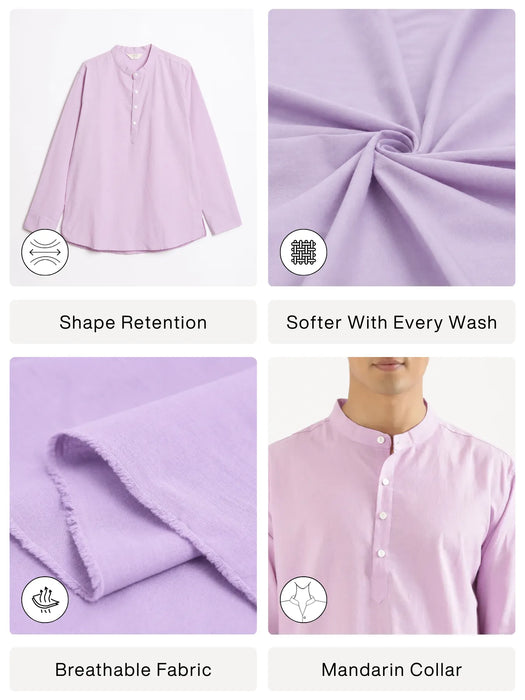 Men Lilac Airy Linen Short Kurta