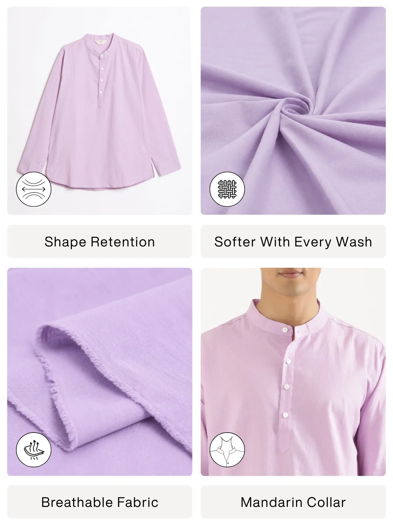 Men Lilac Airy Linen Short Kurta