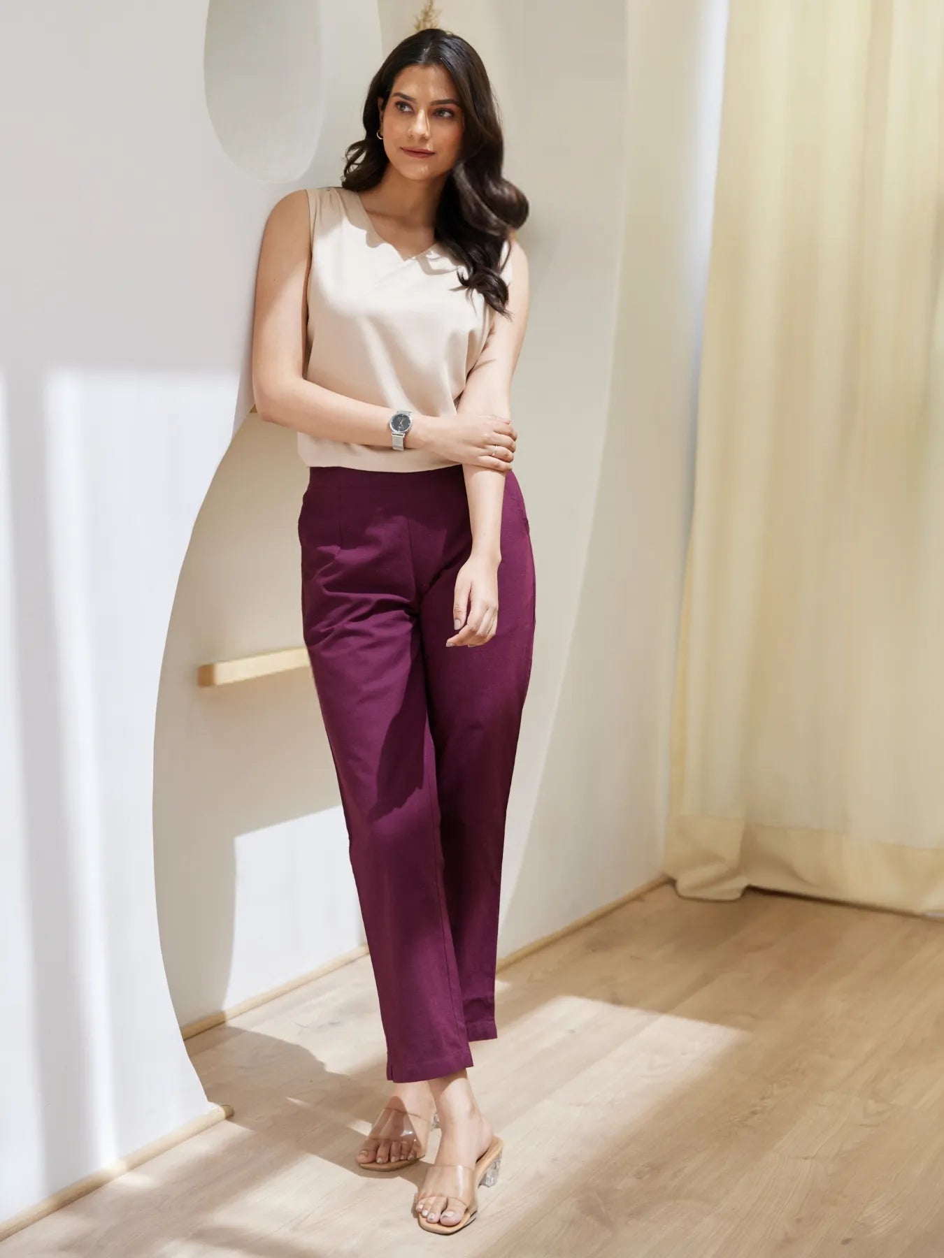 Women Wine Cotton Pant