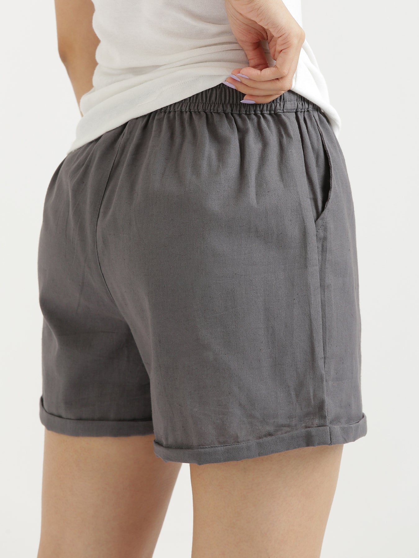 Slate Grey Airy-Linen Shorts