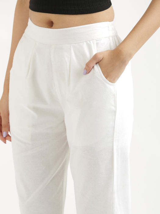 Women Plus Size White Cotton Pant