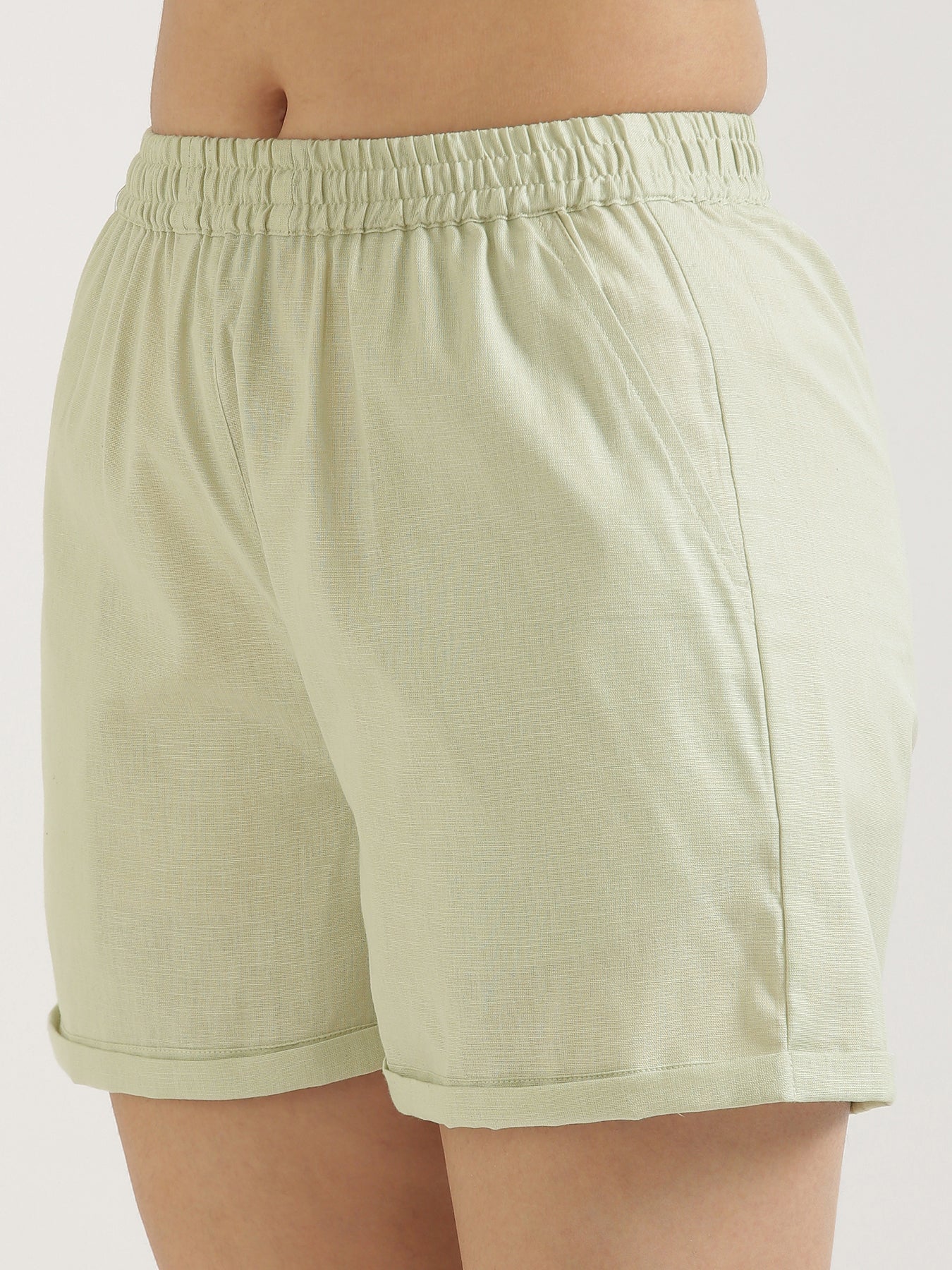 Mint Green Airy-Linen Shorts
