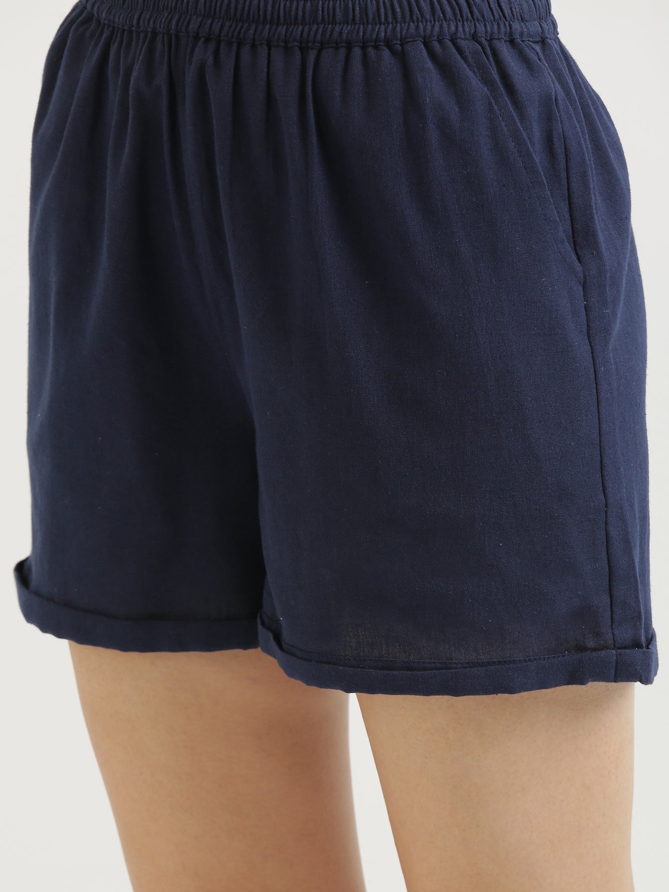 Navy Blue Airy-Linen Shorts