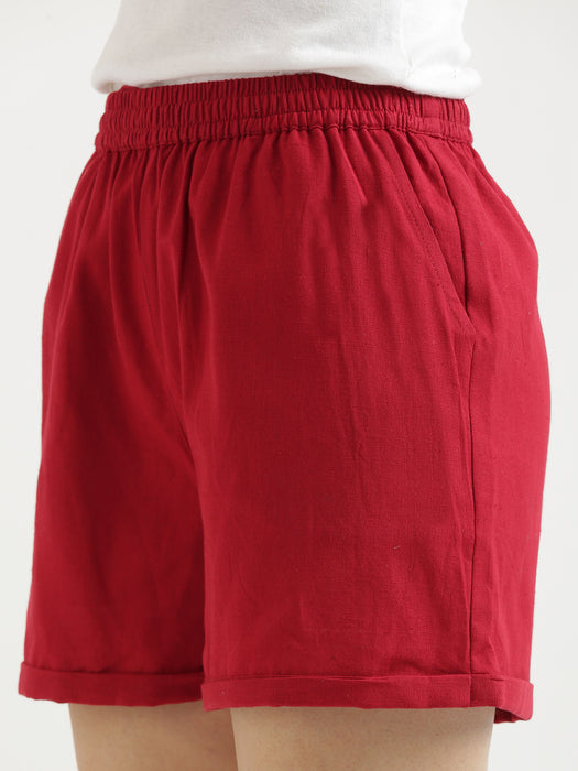 Maroon Airy-Linen Shorts