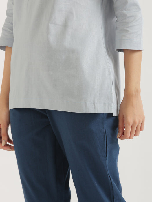 Sky Blue Short Kurta & Peacock Blue Cotton Pant