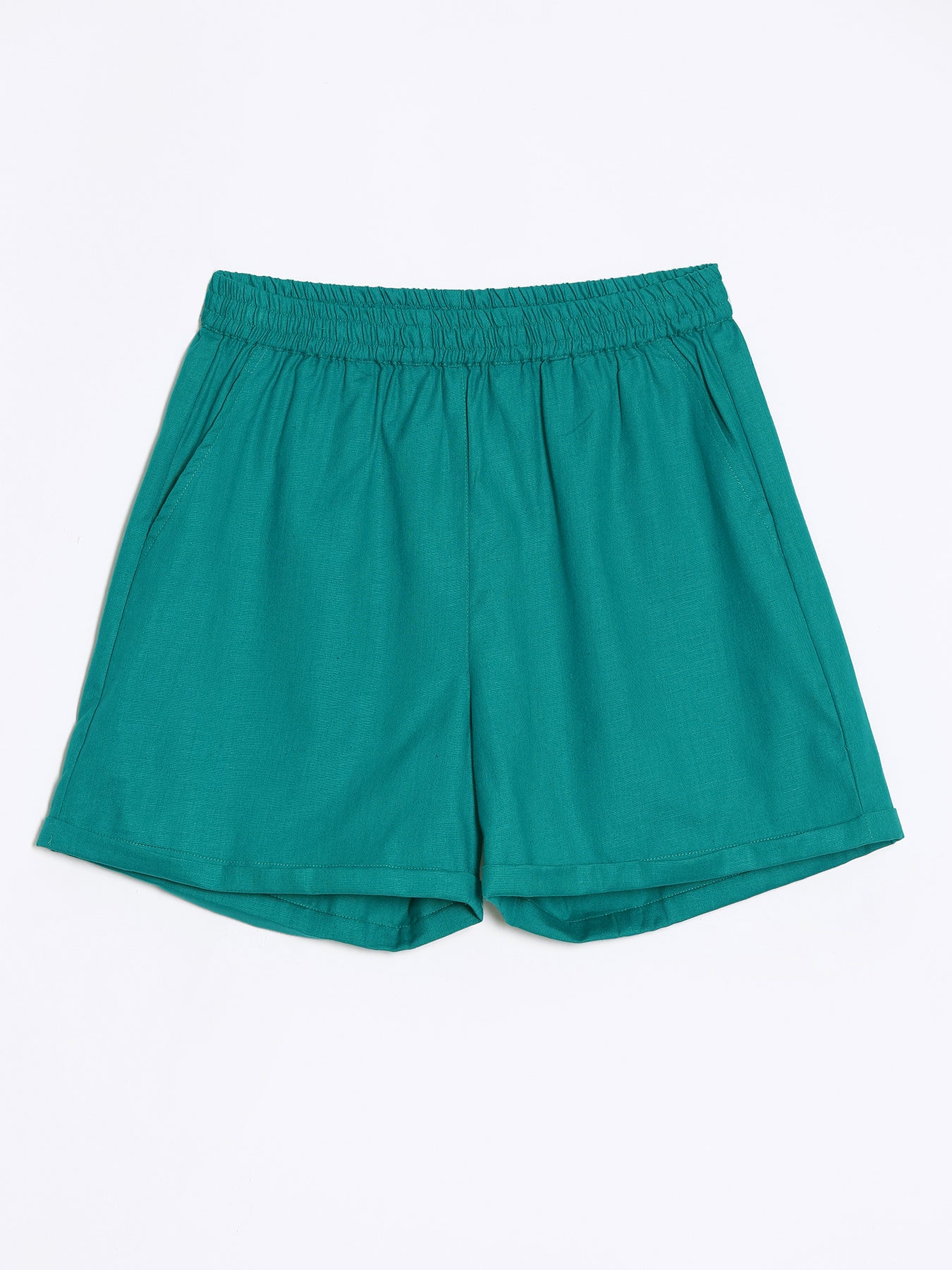 Teal Airy-Linen Shorts