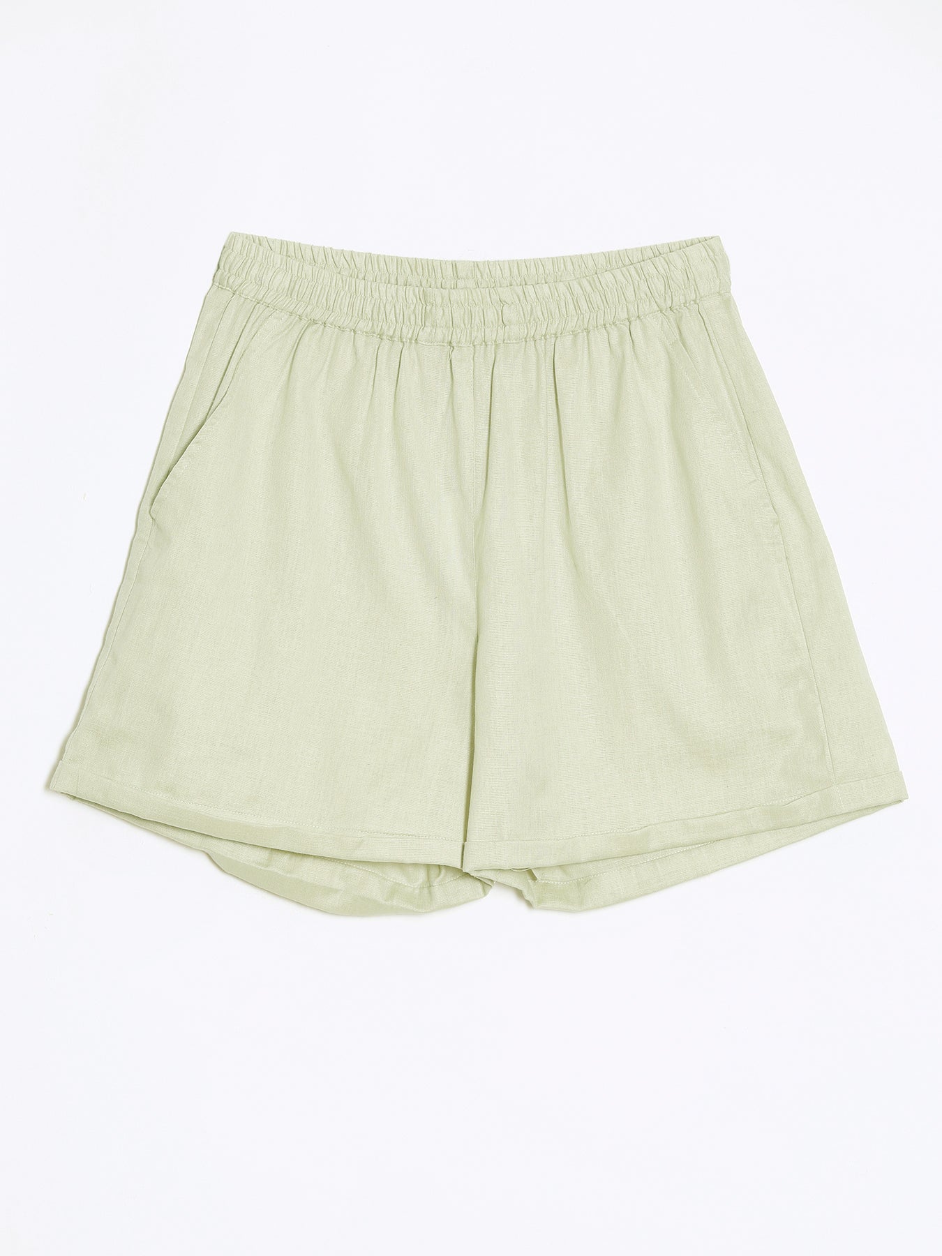 Mint Green Airy-Linen Shorts