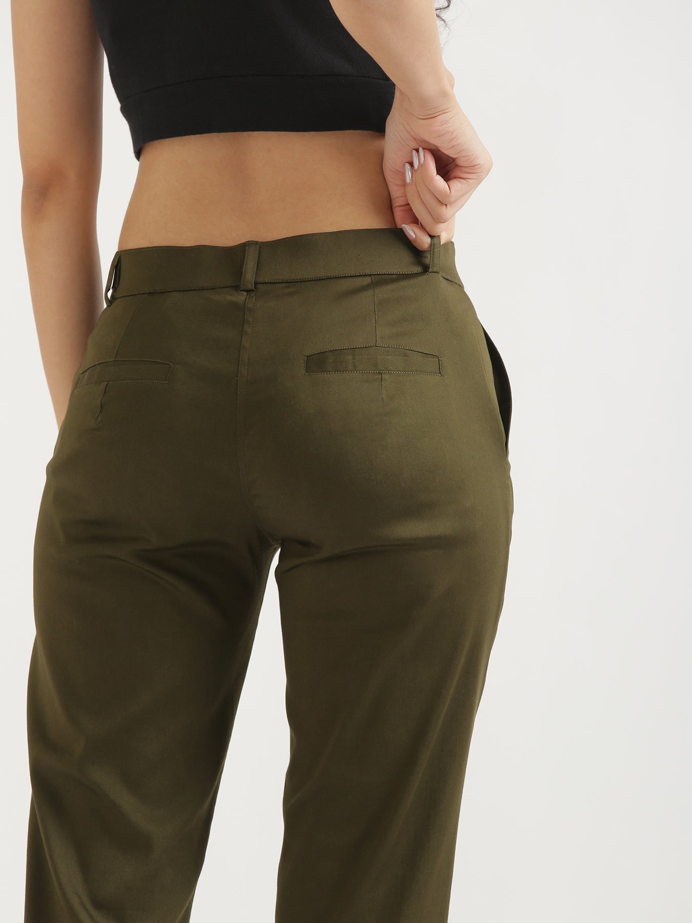 Buy Sap Green LivIn Striped Bootcut Formal Pants Online | FableStreet