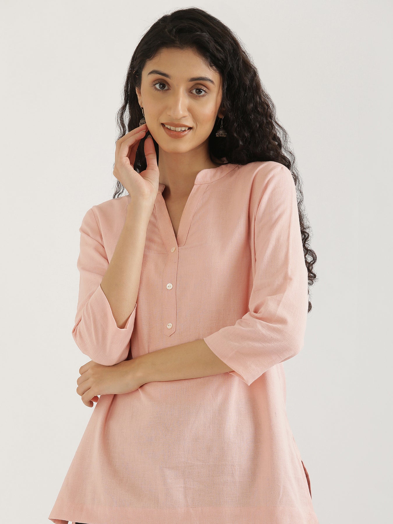 Ethnic Look Pink Colour Smart Short Kurti For Girls - KSM PRINTS - 4094841