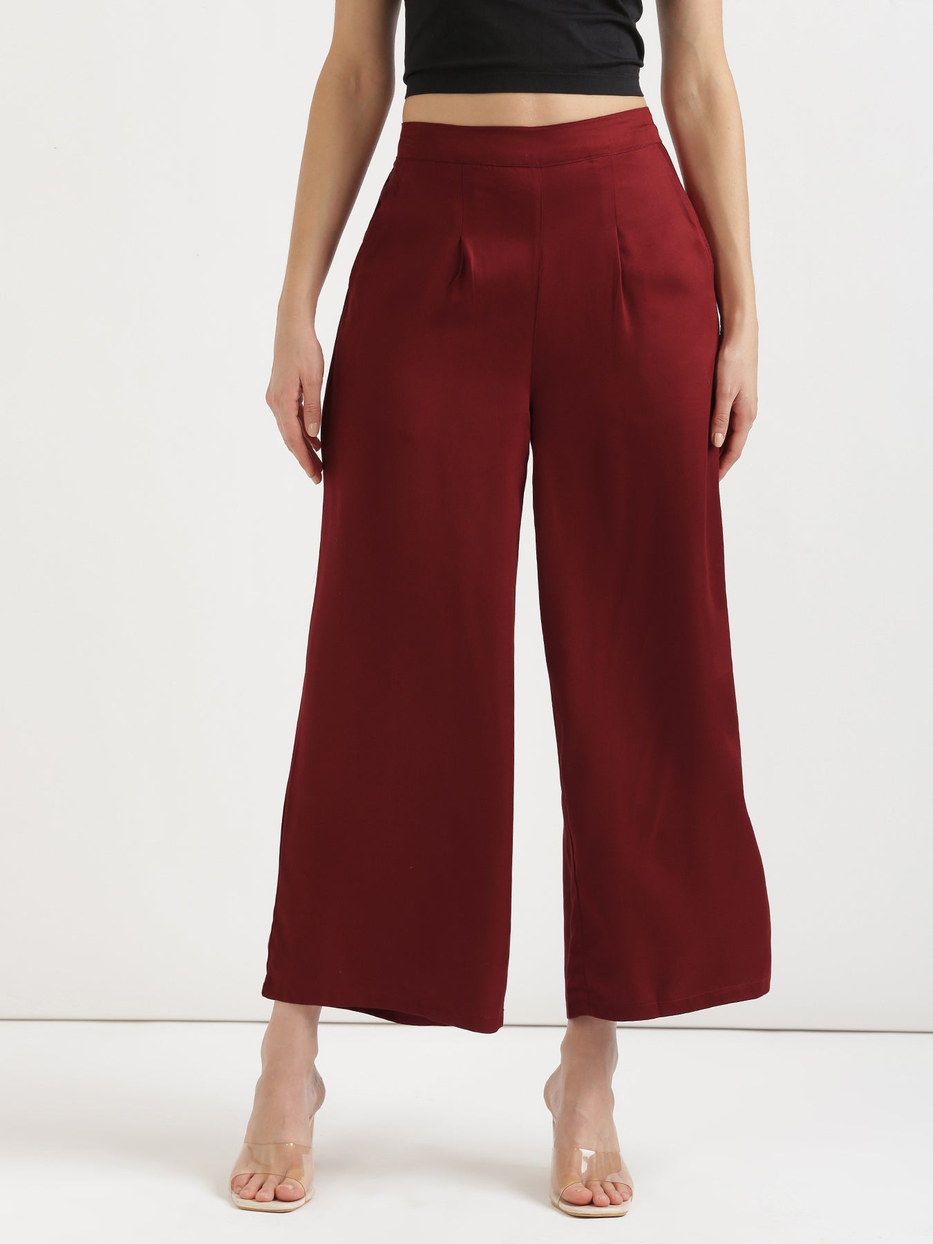 Buy MOOMAYA Women's Solid Palazzo Pants High Waist Ankle Length Wide Leg  Trousers | Shoppers Stop
