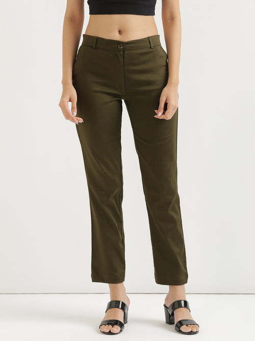 Women Olive Green Formal Pant