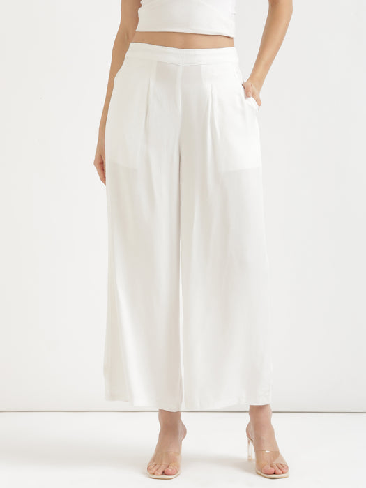 Women Plus Size White Viscose Palazzo Pant