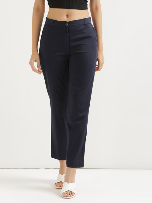 Women Navy Blue Formal Pant