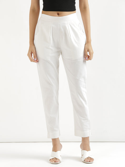 Women Plus Size White Cotton Pant